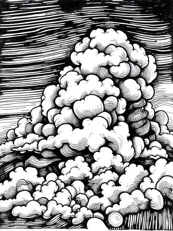 an AI generated image mimicking woodcut print. its image is that of a cloud.