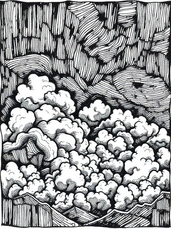 an AI generated image mimicking woodcut print. its image is that of a cloud.