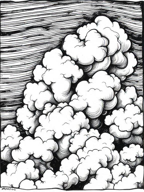 an AI generated image mimicking woodcut print. its image is that of a cloud.