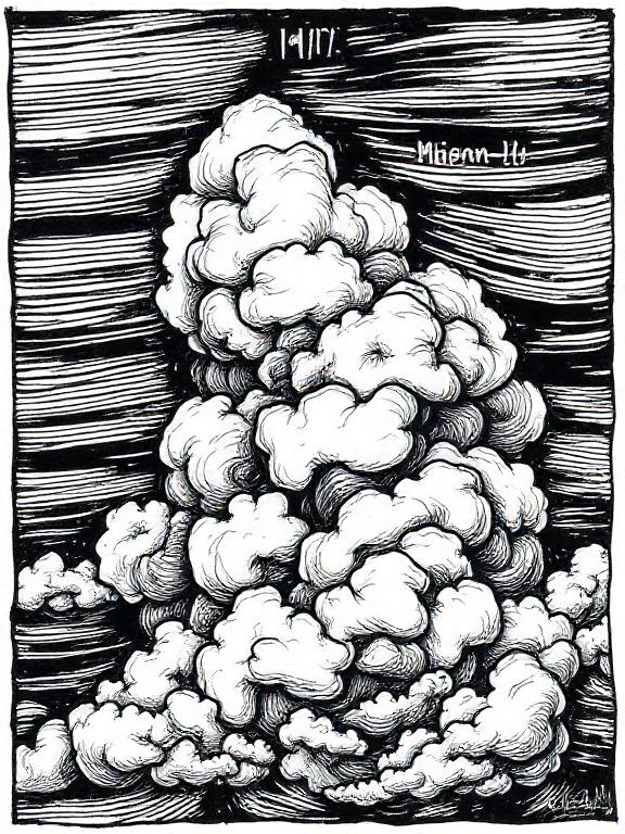 an AI generated image mimicking woodcut print. its image is that of a cloud.