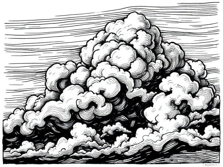 clouds in woodcut style