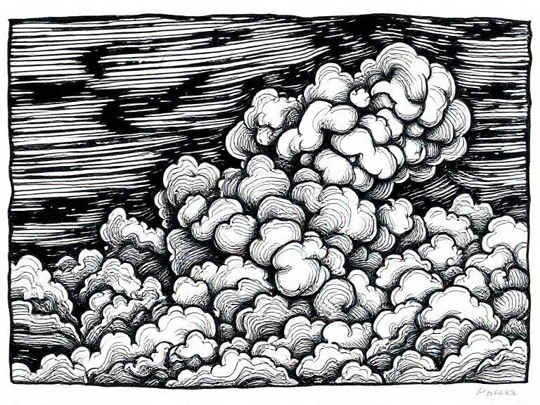 clouds in woodcut style
