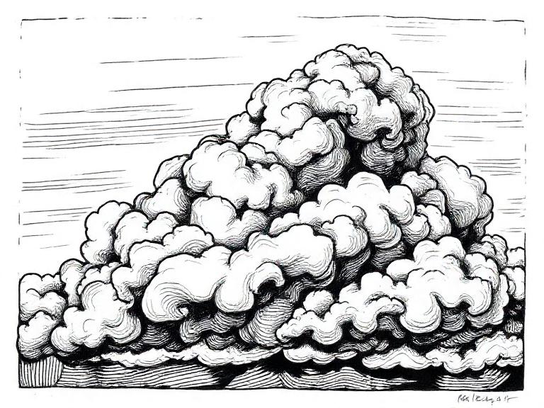 clouds in woodcut style